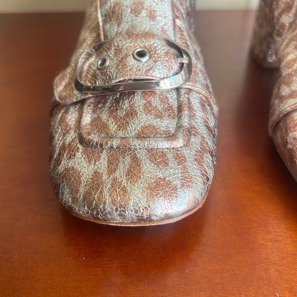 Kate Spade metallic copper and silver leopard print knee-high buckle boots. - Picture 5 of 8